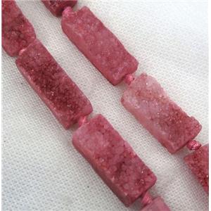 red druzy quartz bead, rectangle, approx 12-30mm