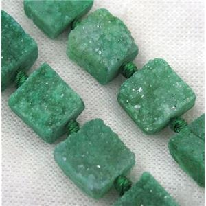 green druzy quartz square beads, approx 15x15mm