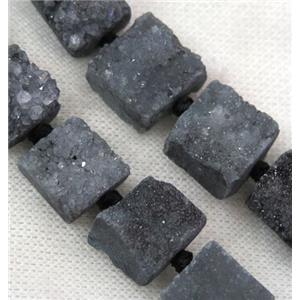 gray druzy quartz beads, square, approx 15x15mm