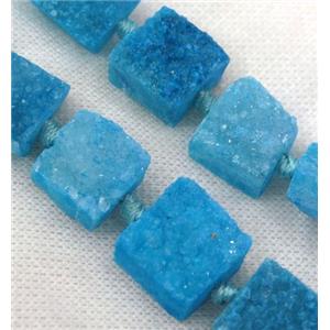 blue druzy quartz beads, square, approx 15x15mm