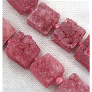 red druzy quartz bead, square, approx 15x15mm