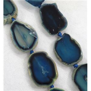 blue Agate slice bead, flat freeform, approx 20-45mm