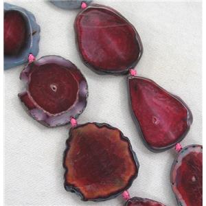 red Agate slice bead, flat freeform, approx 20-45mm