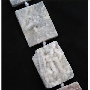 white AB-color Druzy Quartz beads, rectangle, approx 30-40mm