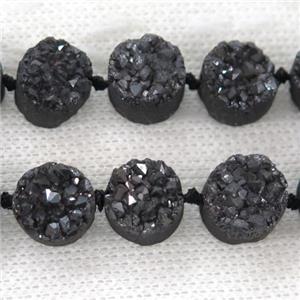 black druzy quartz beads, circle, approx 12mm dia, 16pcs per st