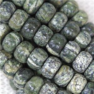 Green Zebra Jasper barrel beads, approx 4x6mm