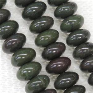 Green African Autumn Jasper rondelle beads, approx 5x8mm