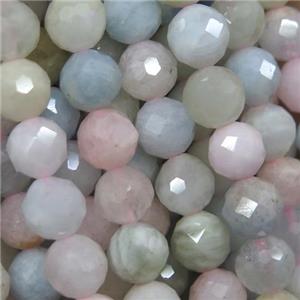 faceted round Morganite beads, multi color, A grade, approx 8mm dia