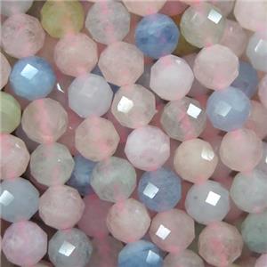faceted round Morganite beads, multi color, AA grade, approx 6mm dia