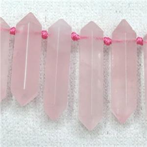 Rose Quartz bullet beads, top-drilled, approx 9-38mm