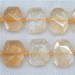 yellow Citrine beads, faceted rectangle, approx 13-23mm