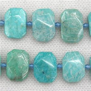 green Amazonite beads, faceted rectangle, approx 13-23mm