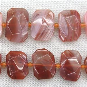 red agate beads, faceted rectangle, approx 13-23mm