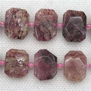 Strawberry Quartz beads, faceted rectangle, approx 13-23mm