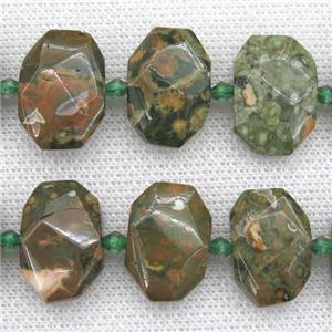 green Rhyolite beads, faceted rectangle, approx 13-23mm