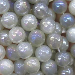 faceted round Gray MoonStone beads with AB-color electroplated, approx 6mm dia