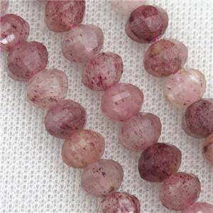 pink Strawberry Quartz beads, lantern, approx 10-11mm dia