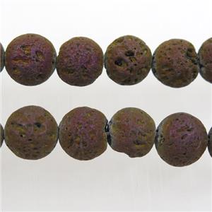 round Lava stone beads, purple electroplated, approx 10mm dia