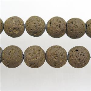 round Lava rock beads, antique bronze electroplated, approx 4mm dia