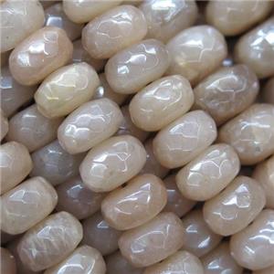 faceted rondelle peach MoonStone beads, light color plated, approx 6x10mm