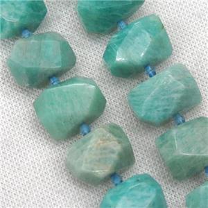 Russian Amazonite nugget beads, green, faceted freeform, approx 13-18mm