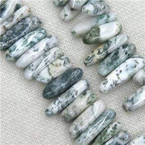 Tree Agate stick beads Dendridic topdrilled, approx 13-25mm