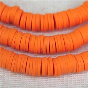 orange Fimo Polymer Clay heishi beads, approx 4mm dia