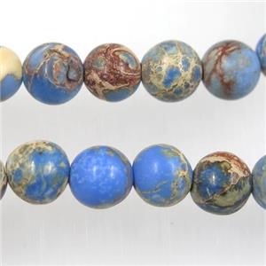 matte round Sea sediment jasper beads, blue, approx 8mm dia