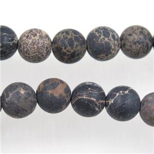 matte round Sea sediment jasper beads, black, approx 6mm dia
