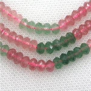 Strawberry Quartz beads, multi color, faceted rondelle, approx 4x6mm