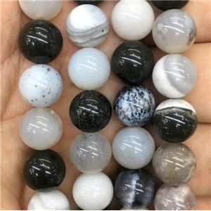 white and black agate beads, round, approx 8mm dia