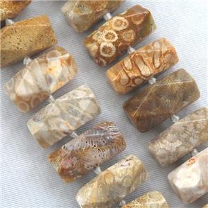 yellow coral fossil beads, faceted, nugget, approx 13-30mm