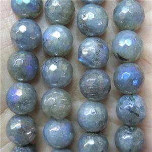labradorite beads, faceted round, AB color, approx 4mm dia