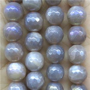 gray MoonStone beads, faceted round, AB color, approx 10mm dia