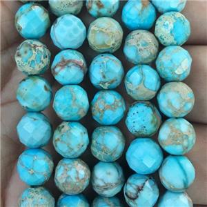 faceted round blue Sea sediment jasper beads, approx 4mm dia