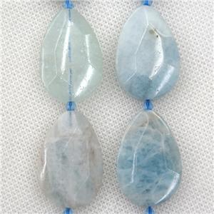 blue Aquamarine beads, faceted teardrop, approx 20-30mm