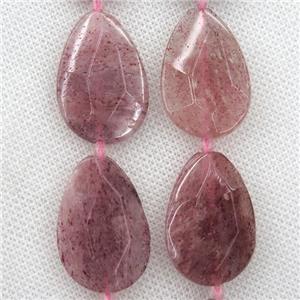 Strawberry Quartz beads, faceted teardrop, approx 20-30mm