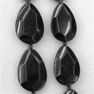 black Tourmaline beads, faceted teardrop, approx 20-30mm