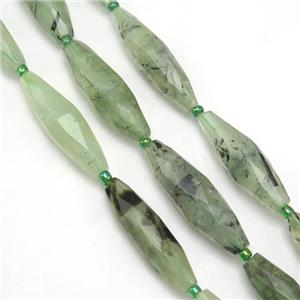 green Prehnite beads, faceted rice, approx 10-30mm