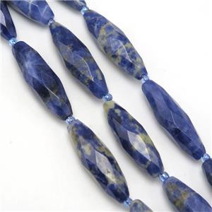 Blue Sodalite beads, faceted rice, approx 10-30mm