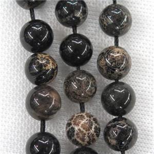 round Black Coral Fossil Beads, approx 10mm dia
