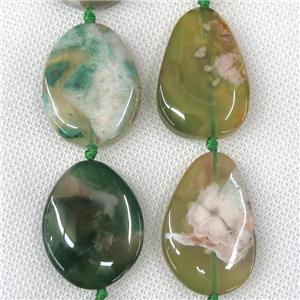 green Cherry Agate slab beads, freeform, approx 25-40mm