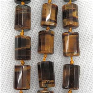 Tiger eye stone beads, faceted Column, approx 11.5-16mm