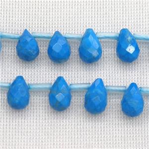 blue Turquoise Beads, faceted teardrop, top-drilled, approx 6x9mm