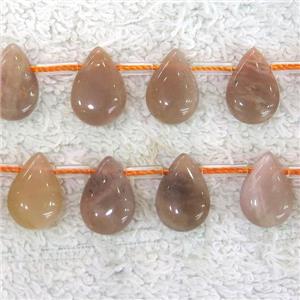 peach MoonStone teardrop beads, top-drilled, approx 8x12mm