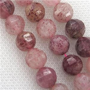 Strawberry Quartz Beads, faceted round, approx 9-10mm