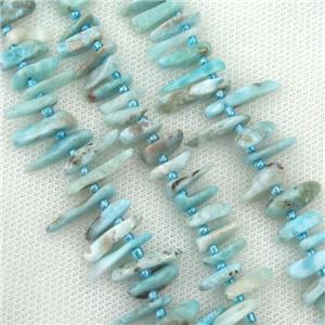 blue Larimar chip beads, topdrilled, A-grade, approx 6-16mm