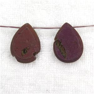 purple Druzy Agate teardrop beads, topdrilled, approx 20-30mm