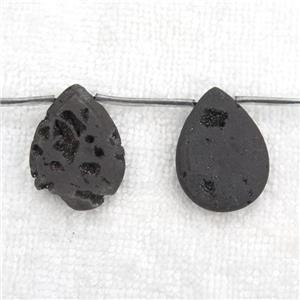 black Druzy Agate teardrop beads, topdrilled, approx 20-30mm