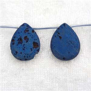blue Druzy Agate teardrop beads, topdrilled, approx 20-30mm